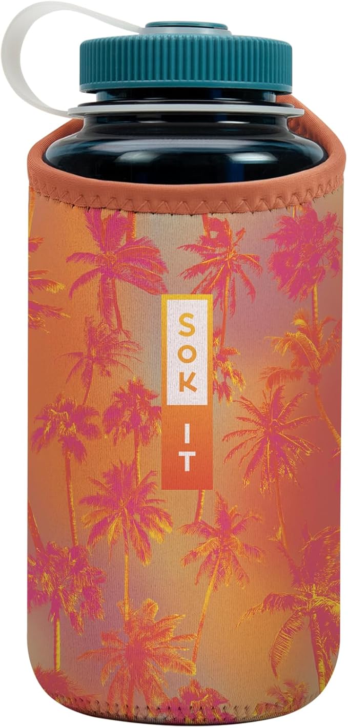 Sok It BotlSok Water Bottle Sleeve Insulated Neoprene Cover (Sunset Palm, Fits 32oz Nalgene)