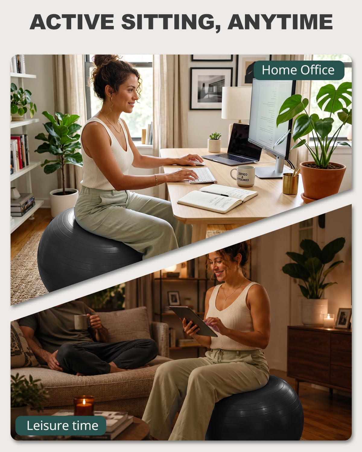 Trideer Exercise Ball for Yoga, Pilates & Fitness – Stability Ball Equipment for Home Gym & Office