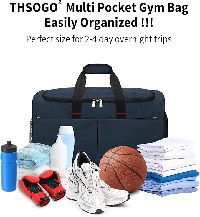 21 inch Gym Bag for Men with Shoe & Wet Compartment - 55L Duffle Bag for Travel Sport (Navy Blue)