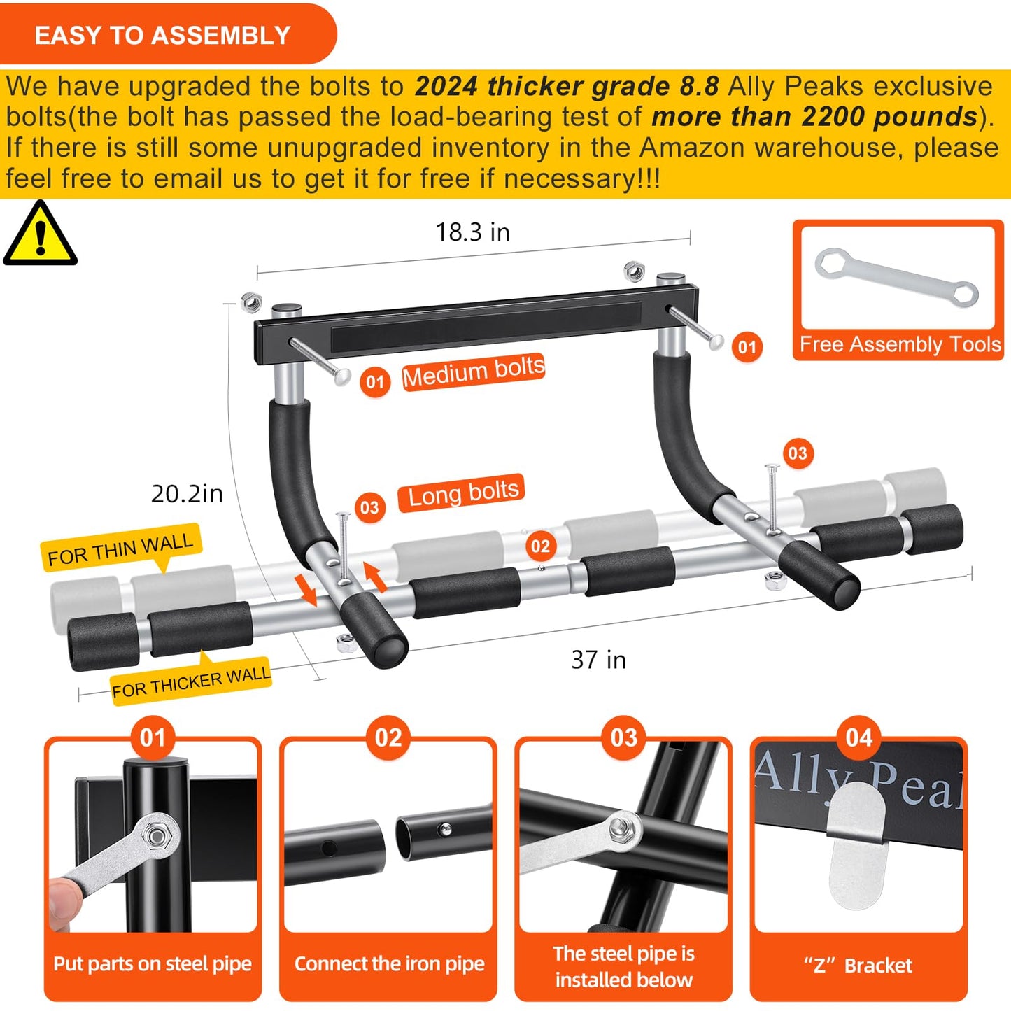 ALLY PEAKS Pull Up Bar Thickened Steel Pipe Super Heavy Duty Steel Frame Upper Workout Bar|