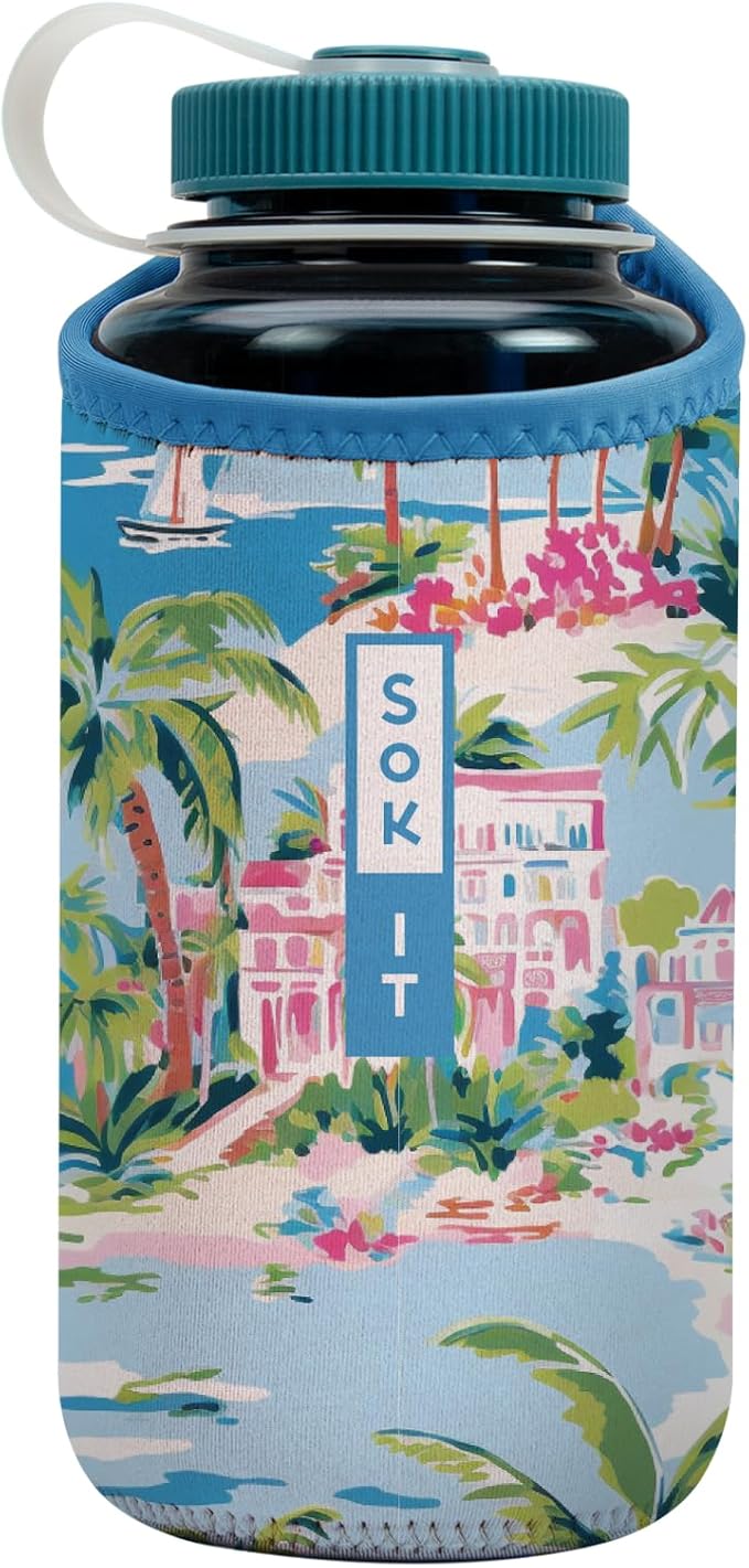 Sok It BotlSok Water Bottle Sleeve Insulated Neoprene Cover (Beachside Bliss, Fits 32oz Nalgene)