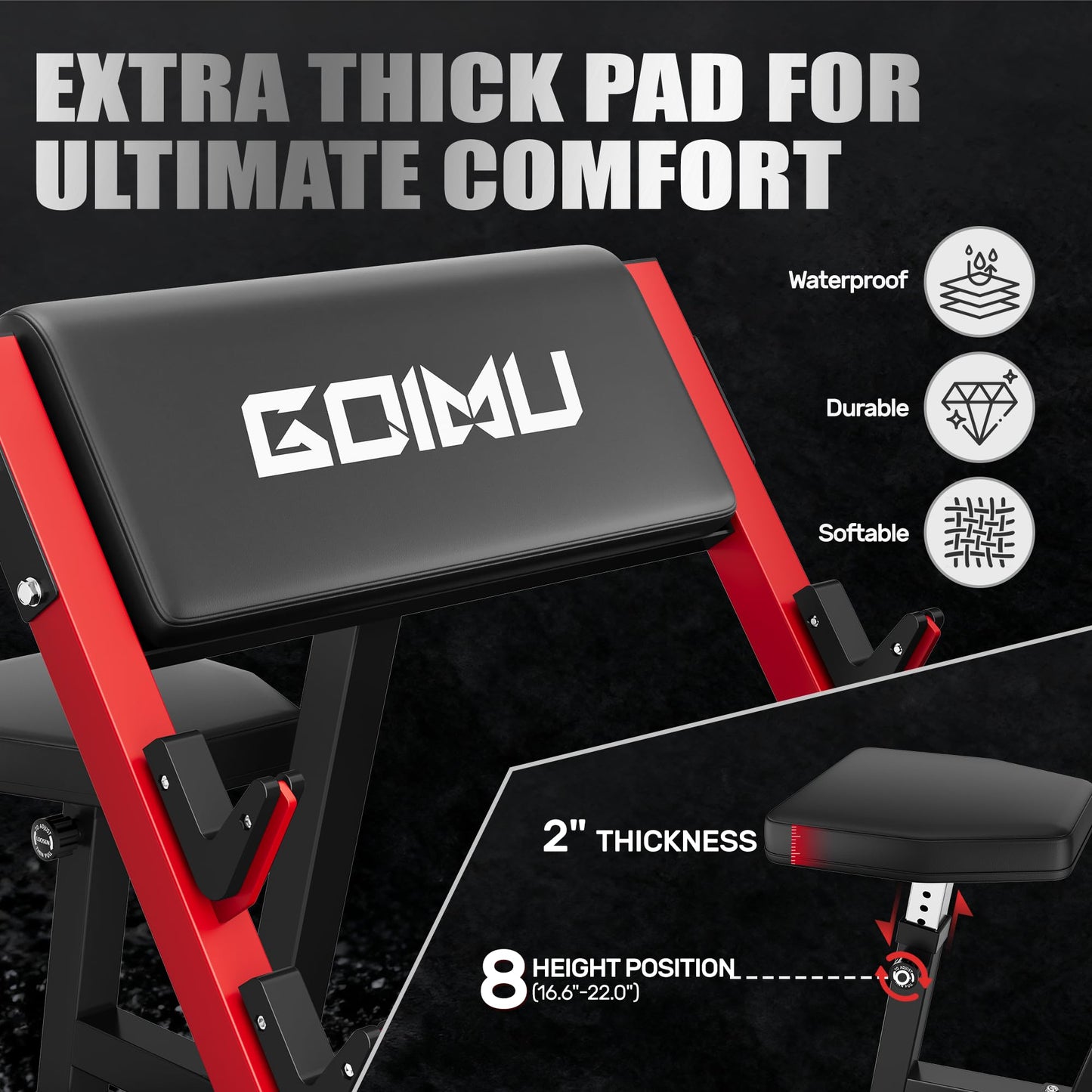 GOIMU PC01 Preacher Curl Bench, Seated Arm Isolated Barbell Dumbbell Bicep Station, Adjustable