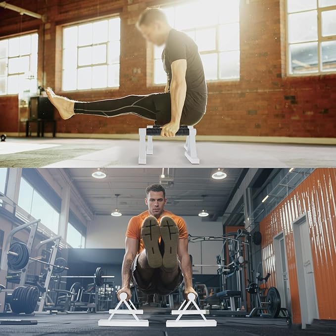 1 Pair Wooden Parallettes Push Up Bars for Men, Strength Training Pushup Stands Handles for Home Calisthenics, Fitness, Floor Workouts Solid Wood with White Metal Bracket - Support 500 lbs