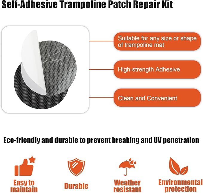 4pcs Self-Adhesive Trampoline Patch Repair Kit, Rectangular Patches Accessories for Holes or Tears in Trampoline Mats
