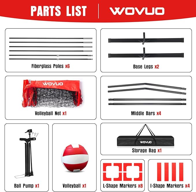 12Ft Beach Volleyball Net for Backyard, Portable Net Set, Freestanding Volleyball Training Equipment with Pump, Bag, Sports Game for Outdoor Indoor, Height Adjustable