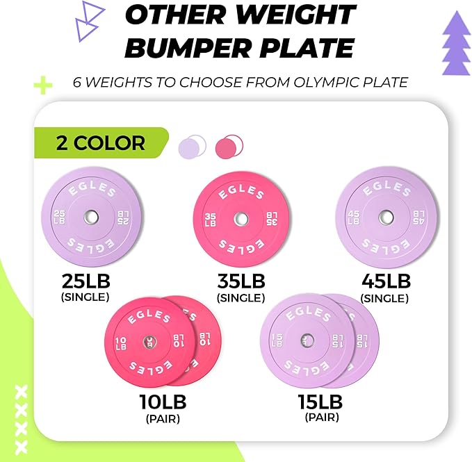 EGLES Vibrant Colorful Olympic Weight Plates, Rubber Barbell Plates, 2-inch Standard Virgin Rubber Bumper Plate 10 15 25 35 45LB for Home Gym Weightlifting, Strength Training, Fit Workouts