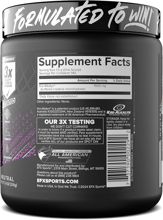 EFX Sports Kre-Alkalyn EFX Powder | pH Correct Creatine Monohydrate Powder Supplement | Strength, Muscle Growth & Performance | 140 Servings (Unflavored)