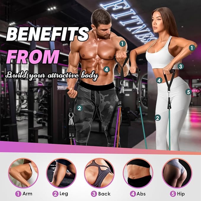 WHATAFIT Resistance Bands, Exercise Bands,Resistance Bands for Working Out, Work Out Bands with Handles for Men and Women Fitness, Strength Training Home Gym Equipment