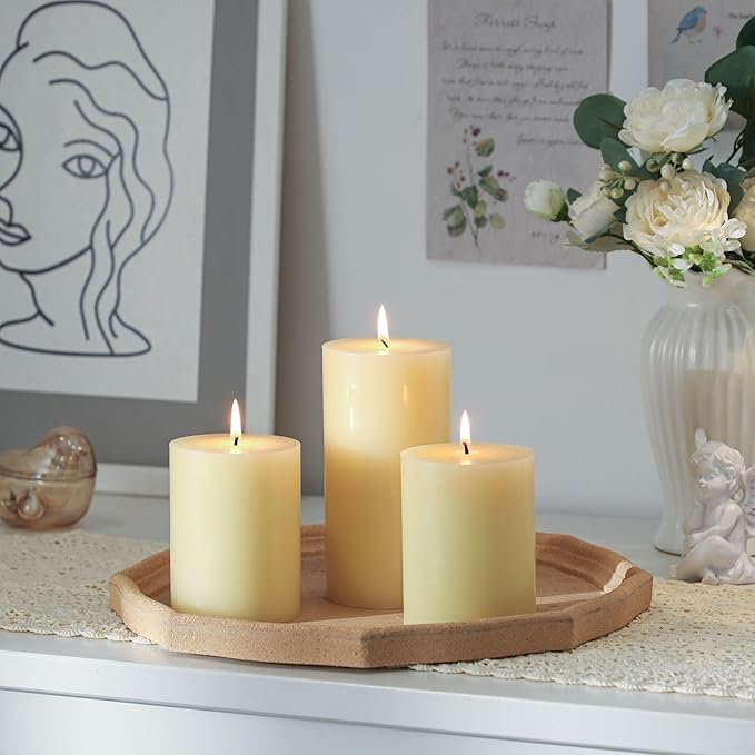3x6 Inch Ivory Pillar Candles Set of 3-Decorative Unscented Pillar Candle, Long Burning Dripless Candles for Table Decor, Smokeless Large Pillar Candle for Wedding Table, Dinner