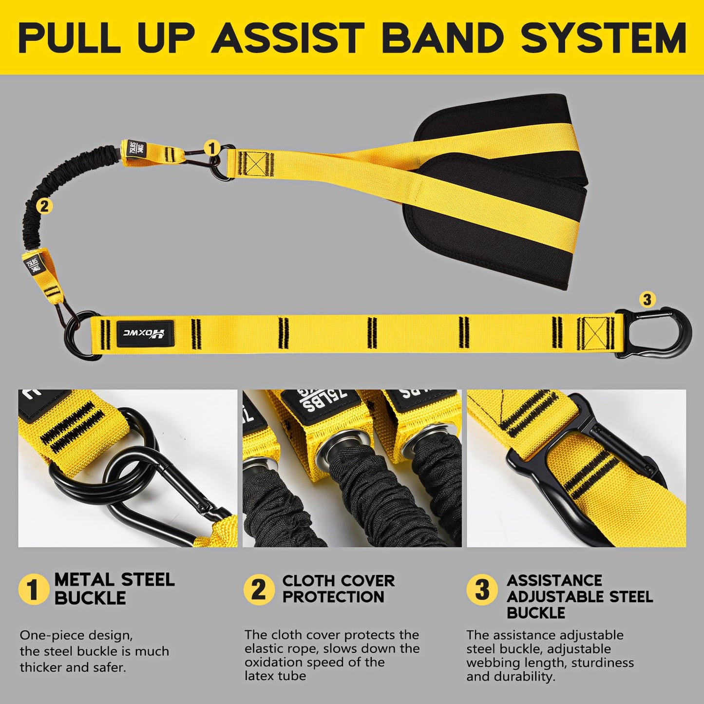 HOXWC Pull Up Assistance Bands, Adjustable Heavy Duty Resistance Band for Pull Up, 3 Pull Up Bands