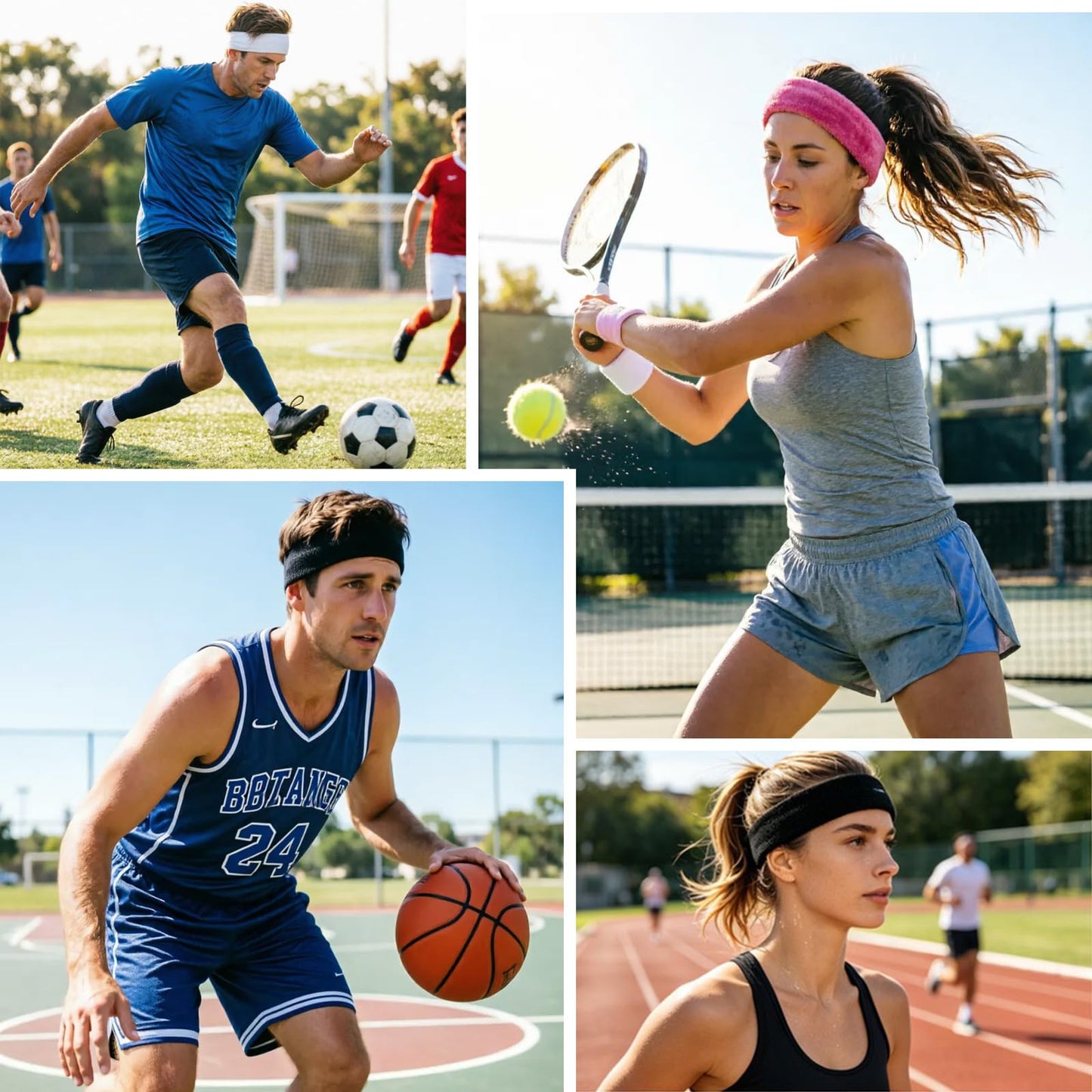 3 Pack Men & Women Sports Sweatbands Headbands(White,Black,Gray)