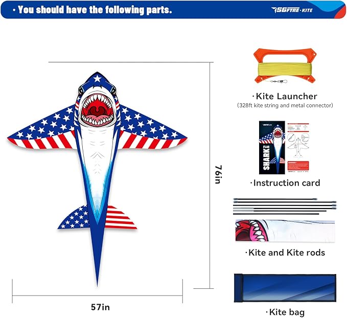Three Headed Shark Kite for Kids and Adults,Kites for Kids Ages 8-12 Easy to Fly,Single Line Beach and Park Kite for Family Outdoor Games