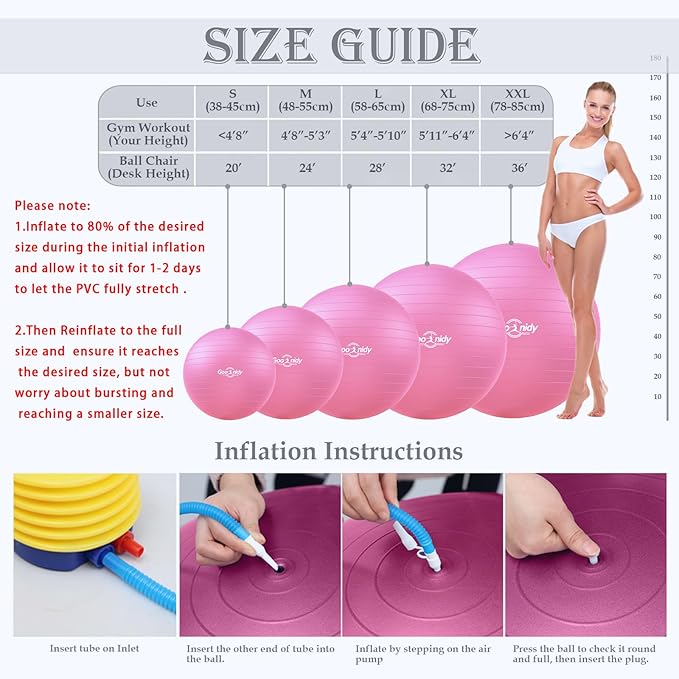 Soft Exercise ball, Anti-Burst Yoga Ball Chair Supports 2200lbs, Workout Equipment w/ Pump for Pregnancy Medicine Birthing Physical Therapy Stability Excersing Birth Swiss Fitness Gym Physio Labor Abs