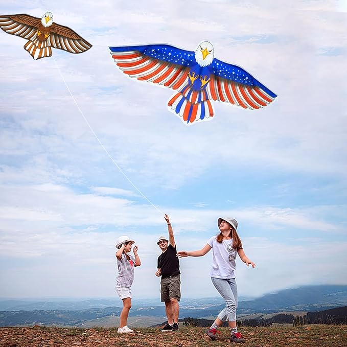 2 Pack Patriotic Eagle & Dragon Kite for Kids and Adults, Easy to Fly Huge Kites for Kids Ages 4-8 8-12 with 328FT String for Beach Trip Park Birthday Gift Family Outdoor Games and Activities