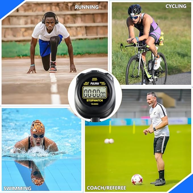 Stopwatch Timer with Countdown, Simple Operation Digital Stop Watch for Sports, Countdown-Alarm Button-Sound, AAA Battery Included (Black)