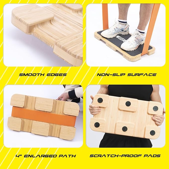 Resistance Band Workout Footplate - Wood Exercise Platform with Non-Slip Surface for Band Training, Stretching, and Full-Body Home Gym