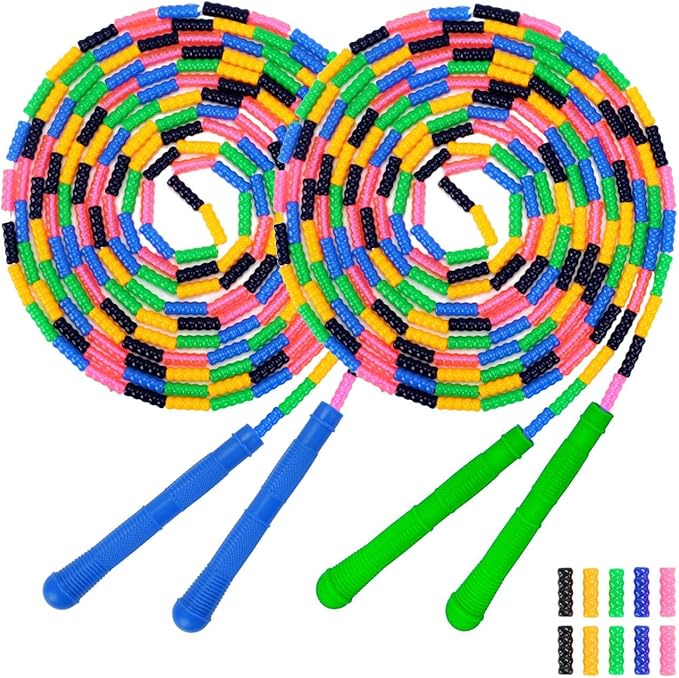 Dutch Jump Rope 16 FT 1 Pack/2 Pack, Long Soft Beaded Jump Rope, Adjustable Segmented Skipping Rope for Kids Adults, Multiplayer Jumping Rope for Fitness Outdoor