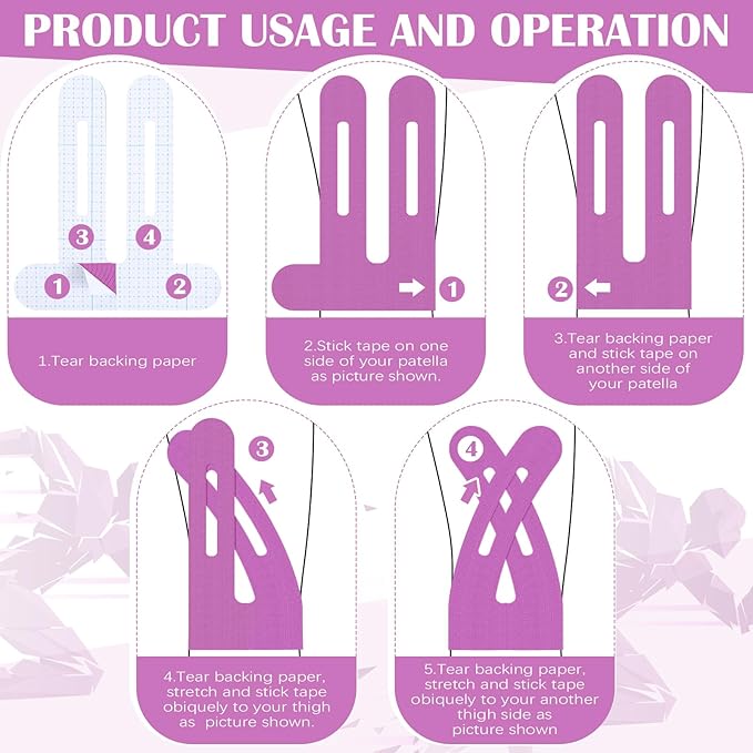 50 Pcs Precut Kinesiology Tape for Knees Pain Relief Elastic Waterproof Athletic Knee Tape for Support Stability Sports(Purple)