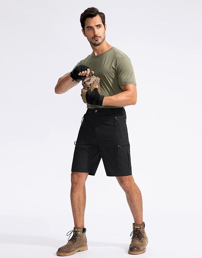Pudolla Men's Hiking Cargo Shorts 9" Lightweight Outdoor Work Shorts for Men Travel Golf Camping Casual with 5 Zipper Pockets