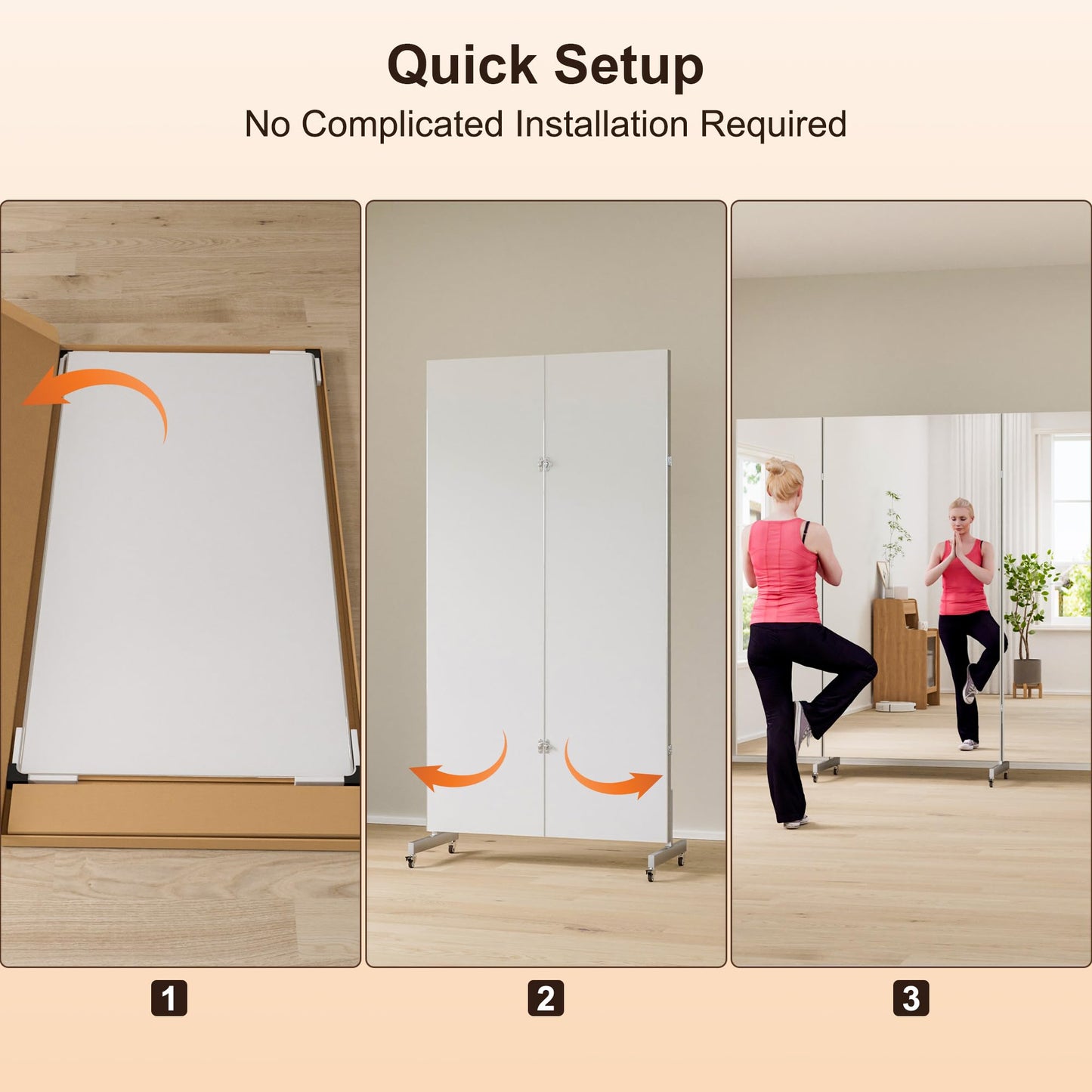 brisafe 67"x63" Folding Mirror with Wheels, 3-Panel Full Length Standing Mirror, Space-Saving