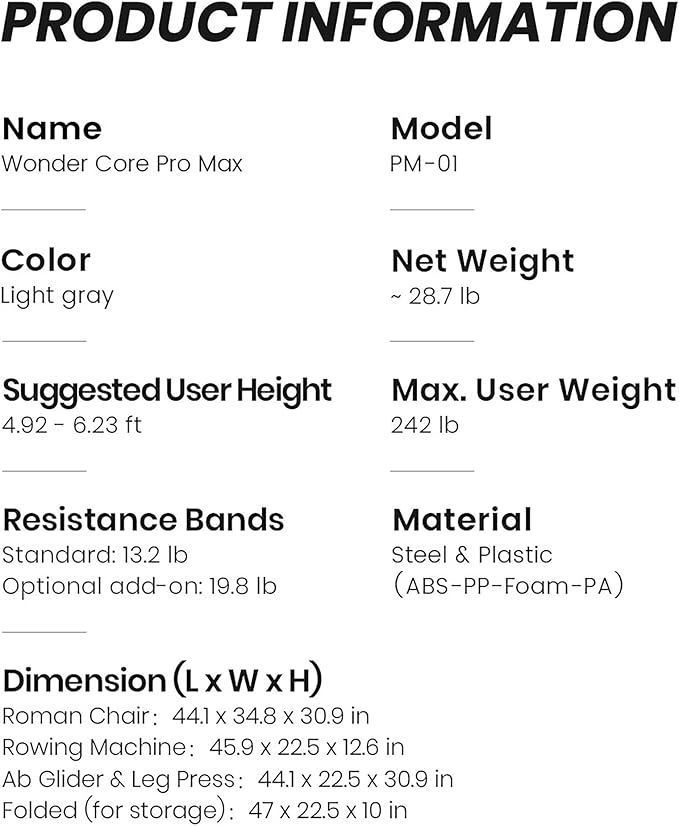 WONDER CORE Pro Max, Ab Machine for Stomach Workout, Ab Workout Equipment for Home Gym Trainer, 4-in-1 Exercise Equipment - Rowing, Leg Press, Glider, Roman Chair