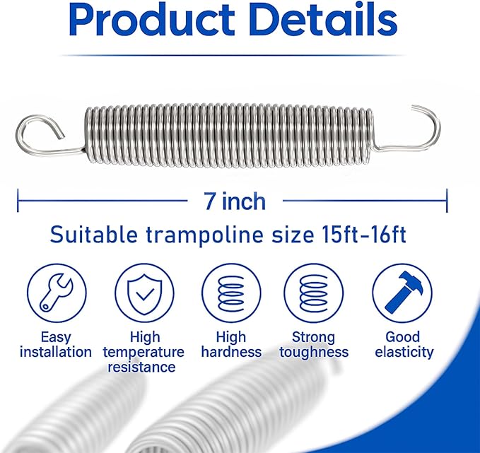 Trampoline Springs Heavy Duty Stainless Steel Replacement,16-Pack with T-Hook and Pulling Tool,5.5-7 Inch