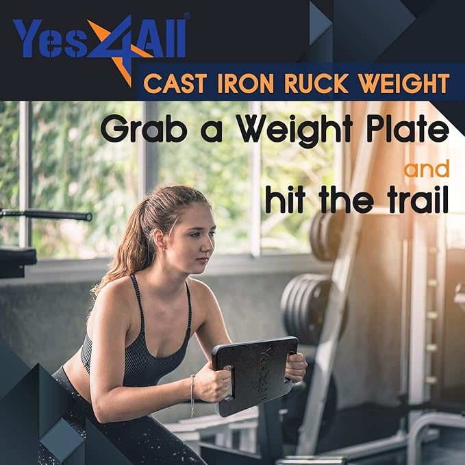 Yes4All Ruck Weight Plate, Cast Iron Rucking Plates with Wide Grip for Swings, Squat, Strength, Weighted Vest Training - Multiple Rucking Weights: 10LB to 45LB