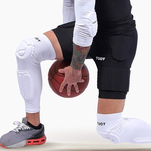 TUOY Knee Pad Shin Guard Pads, Protective Shin/Knee Pad Support Sleeve for Soccer, Football, Basketball, Wrestling, Volleyball (Pair)