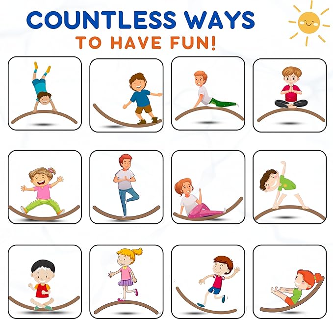 Giggle & Play 36" Wooden Balance Board ??Natural Curvy Wobble Board for Kids, Toddlers & Adults, Montessori Rocker Toy, Yoga Trainer for Office, Home, Classroom Use