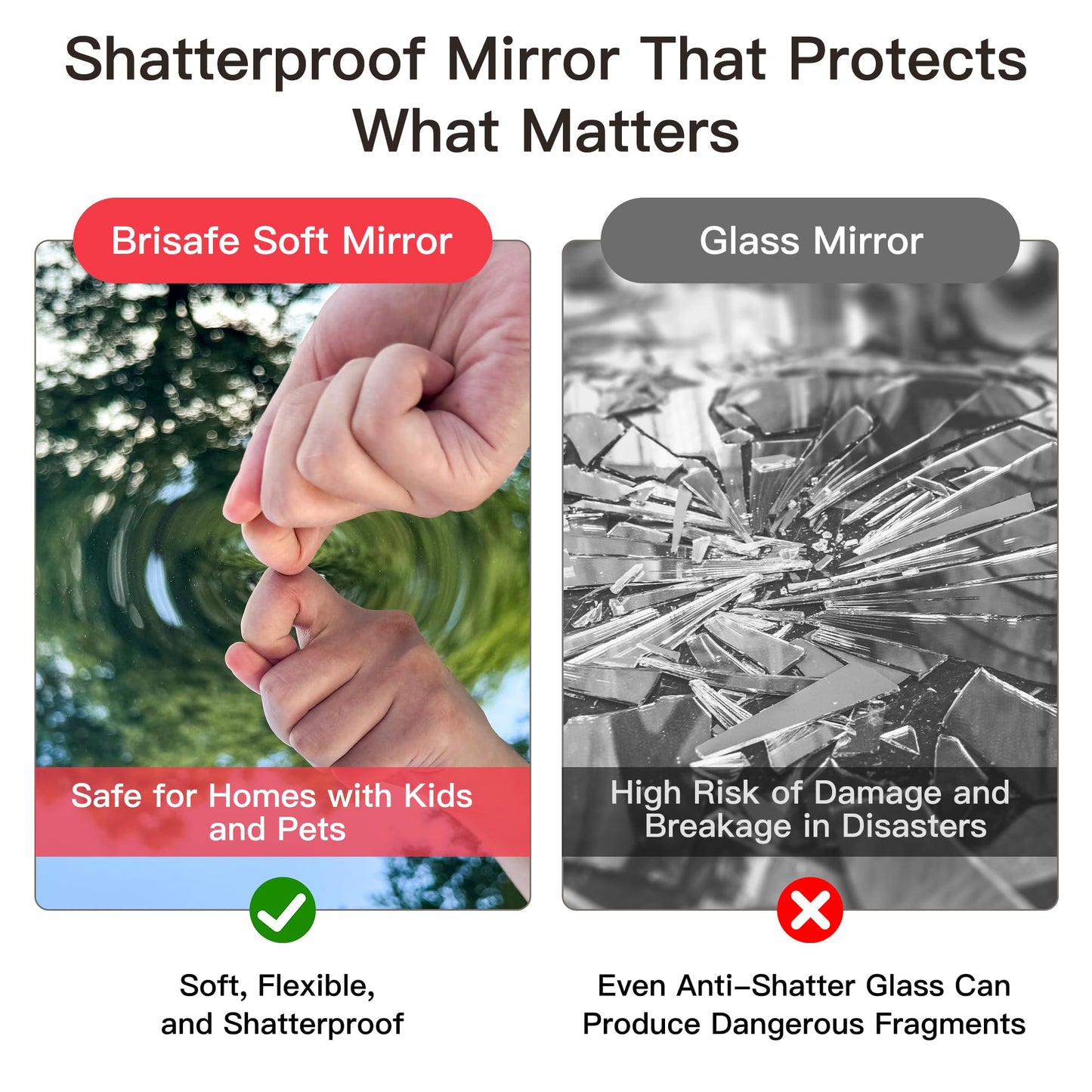 brisafe Rolling Full‑Length Gym Mirror with Wheels, 67" x 39"Oversized Shatterproof Nano