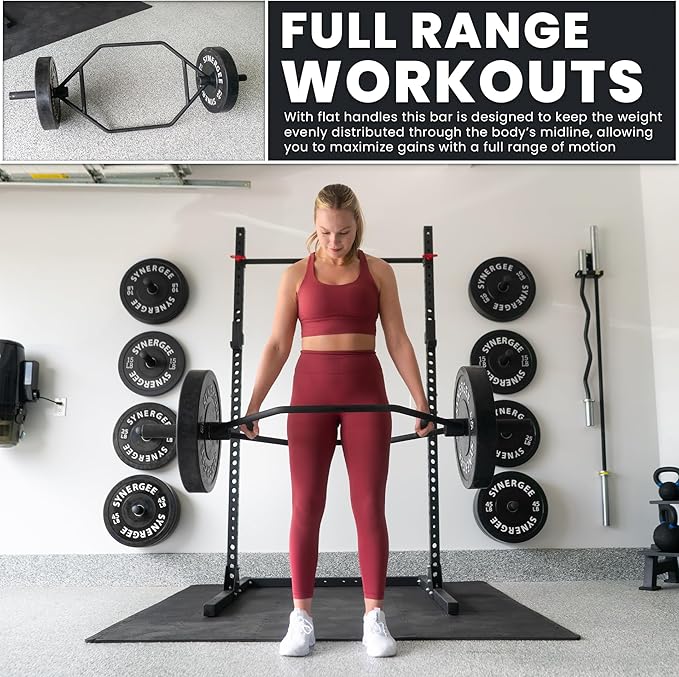 Synergee 20kg and 25kg Chrome or Black Olympic Hex Barbell Trap Bar with Rotating, Flat or Raised Handles for Squats, Deadlifts, Shrugs.