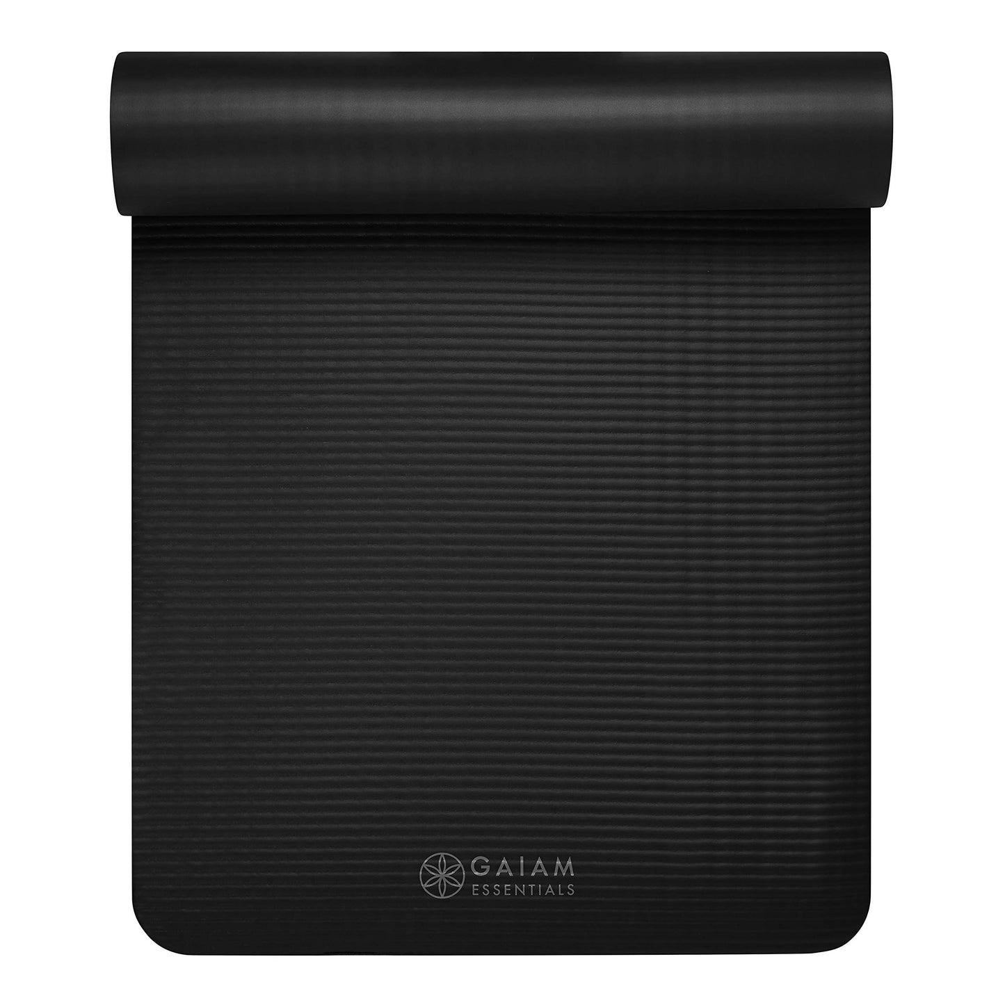 Gaiam Essentials Thick Yoga Mat with Easy-Cinch Strap (Black, 10mm)