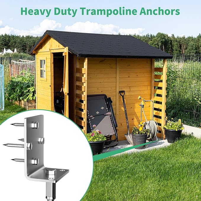 Phopich 28in Multi-Purpose Ground Anchors Screw in, 4Pack Fully Welded Heavy Duty Trampoline Stakes with Brackets, T-Wrench and Adapter for Drill, Earth Anchor kit for Mobile Home, Trampoline, Shed