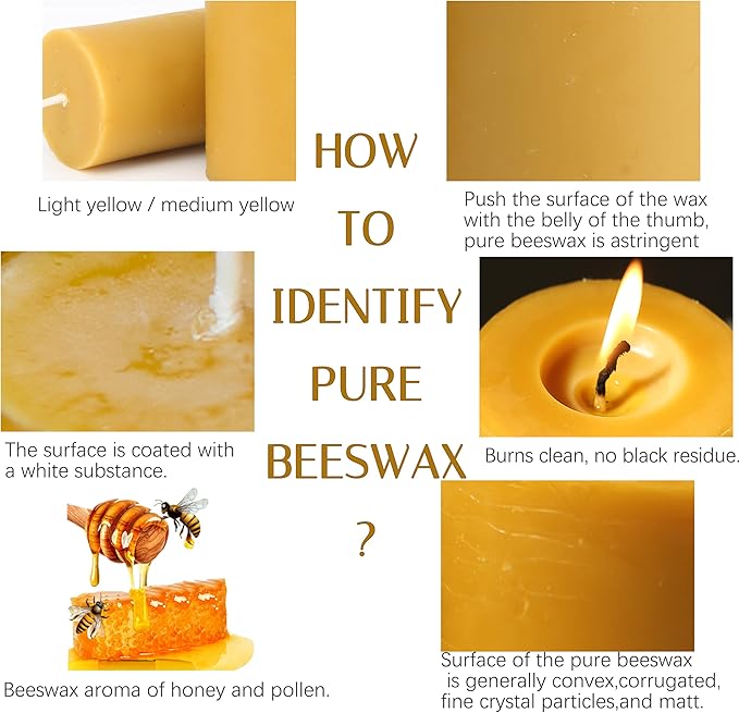 6 Packs Natural Beeswax Candles, 100% Pure Beeswax Pillar Candles for Emergency Prayer Home Decor