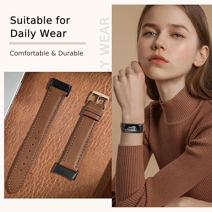 Leather Watch Bands Compatible with Fitbit Charge 6/Charge 5,Genuine Leather Replacement Straps for Charge 6/Charge 5 for Women Men.