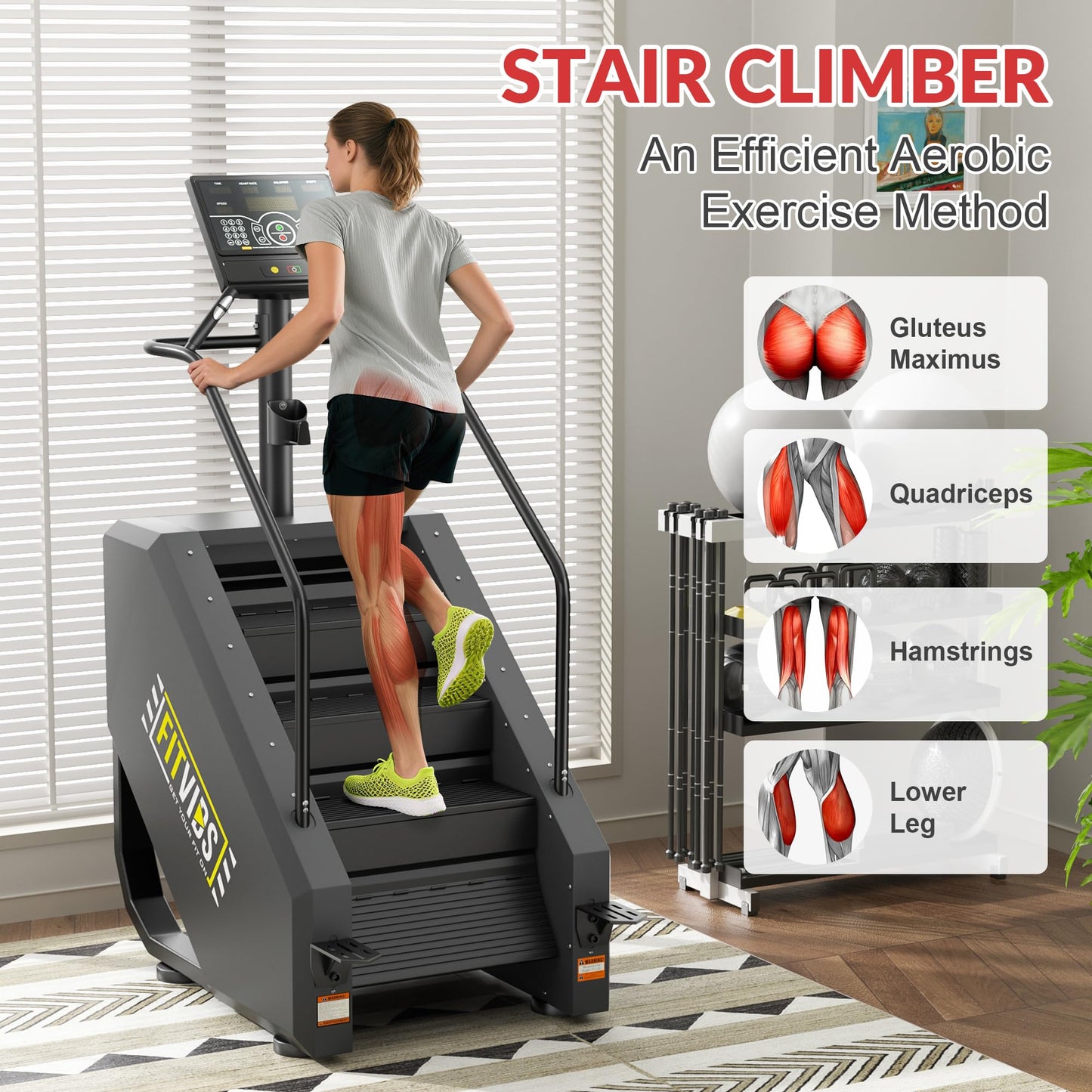 Fitvids Stair Stepper Machine, Commercial Grade Stair Climber with 15 Resistance Levels, Continuous
