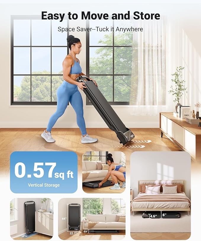 THERUN Walking Pad, 2 in 1 Foldable Treadmills for Home, 2.5HP Under Desk with Handle Bar, 16" Widened Running Belt, with Remote Control