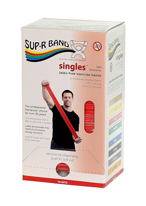 CanDo 10-6372 Sup-R Band, Latex-Free, 5' Singles, 30 Piece Dispenser, Red