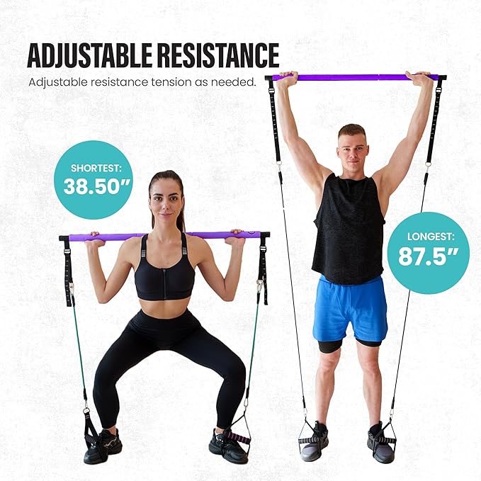 Upgraded Pilates Bar Kit ??39??Adjustable Exercise Equipment for Men, Women with 6X 20, 30, 40 lbs Resistance Bands with Adjustment Buckle ??Pilates Equipment for Home Workouts for All Fitness Levels