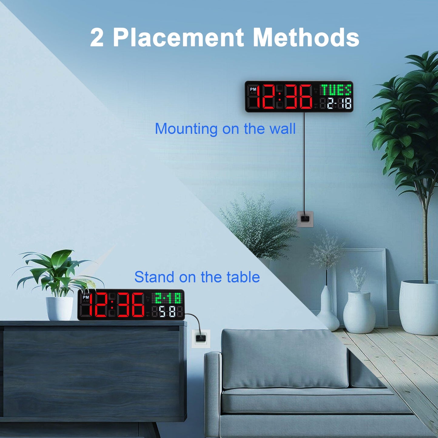 Home Gym Timer, 12'' Interval Workout Clock with Seconds | Remote Control | 5 Display Modes, 4