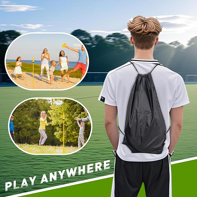 Teamaze Flying Disc Game Set with Height-Adjustable Poles & Score Tracker, Outdoor Bottle Toss Game for Beach, Lawn, Camping, Polish Horseshoes Set for Family & Friends Party Games