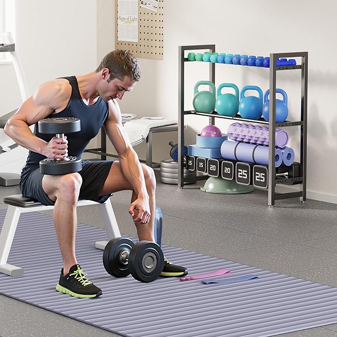 3 Tier Adjustable Dumbbell Rack - Heavy-Duty 330LB Capacity Weight Storage Stand for Dumbbells, Kettlebells - Space-Saving Home Gym Organizer (Rack Only)