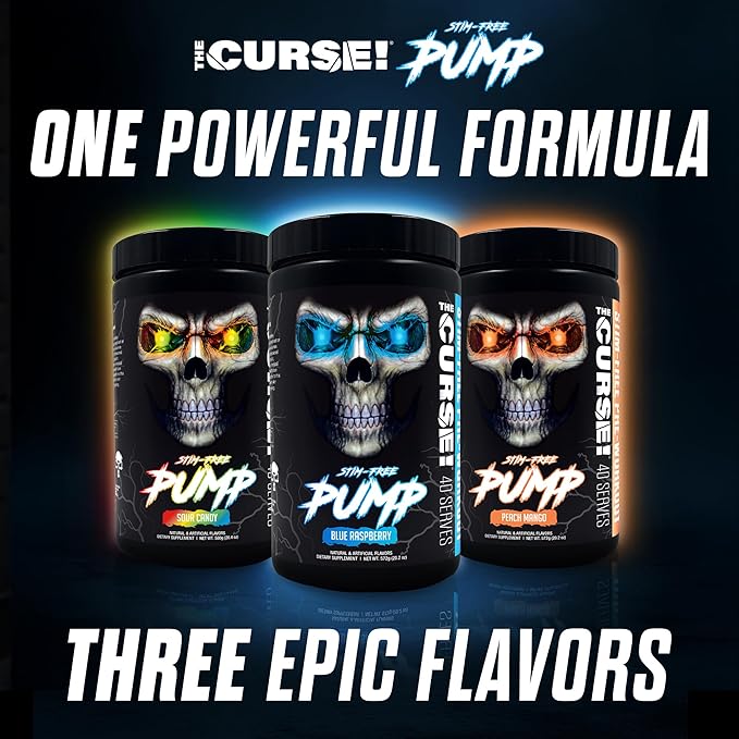 JNX SPORTS The Curse! Pump ??Stim-Free Pre-Workout | Blue Raspberry 40 Serves | Caffeine-Free Pump Pre Workout, Non-Stim Nitric Oxide Preworkout for Men & Women