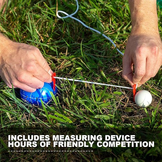 100mm Bocce Ball Set Regulation Size and Weight with 8 Resin Bochie Balls, Pallino, Carrying Bag, Measuring Rope, Gift for Family Backyard Lawn Yard Beach Bocci Games (Multi Colors, 2-8 Players)