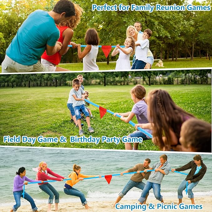 Tug of War Rope Games 40ft for Kids Adult, Field Day Family Reunion Outdoor Outside Yard Backyard Lawn Carnival Camping Picnic Games for Team Building, Blue