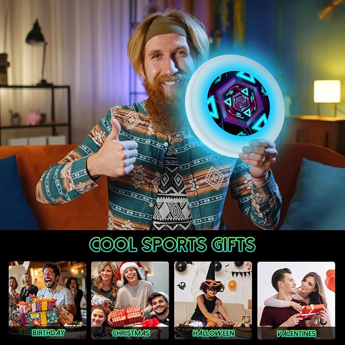 49LEDs Flying Disc with 16 Million Color RGB, 3 Modes+Rechargeable+Waterproof+175g, Cool Sports and Outdoors for Parks/Camping/Beach/Backyards,Easter & Birthday Gifts for Teens/Kids/Adults