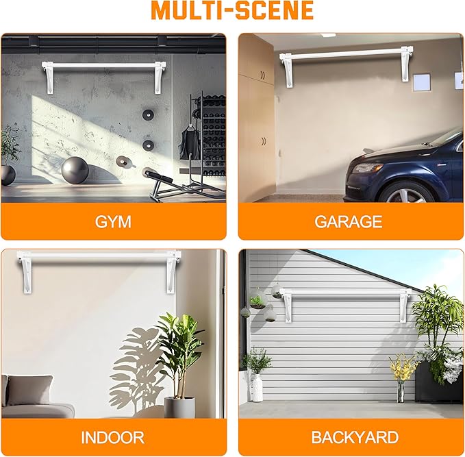 Pull Up Bar Wall Mounted, Heavy Duty 650 lbs Capacity Chin Up Bar, 48" Multi-Grip Strength Training Pull-up Bars, for Home Gym Garage/Backyard Total Body Workout, Ease Of Use Mounting-White