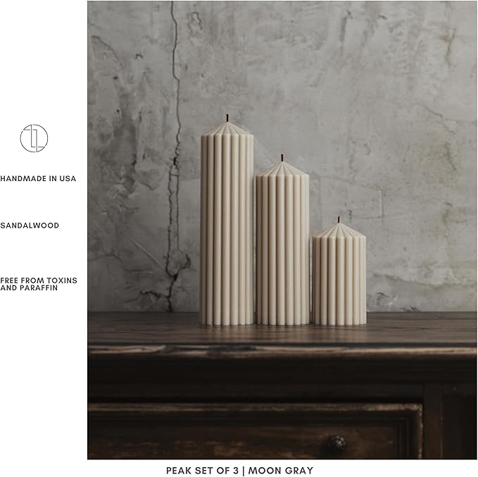 LAWA Ribbed Peak Pillar Candle - Large Beautiful Handmade Pillar Scented Soy Wax Candle Elegant Bubble Aesthetic Candle Housewarming Gift Home Room Shelf Decor Idea Moon Gray (Large)