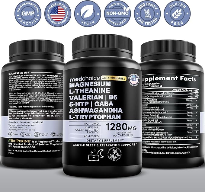 12-in-1 Sleep Support Capsules - Melatonin-Free, Non-Habit Forming Sleep Supplement with a Balanced Blend of Magnesium, Ashwagandha, L-Tryptophan, Valerian Root, GABA, 5-HTP (90 Capsules, Pack of 2)