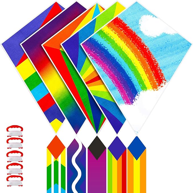 5 Pack Kites for Kids & Adults, Rainbow Butterfly Kite Delta Kites for Kids Age 4-8 8-12, Easy to Fly for Beginners, Easy to Assembled Colorful Kite for Beach Outdoor Toy Games & Family Trip